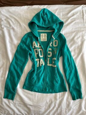 Aeropostale Teal Zip-Up Hoodie with Embroidered Logo
